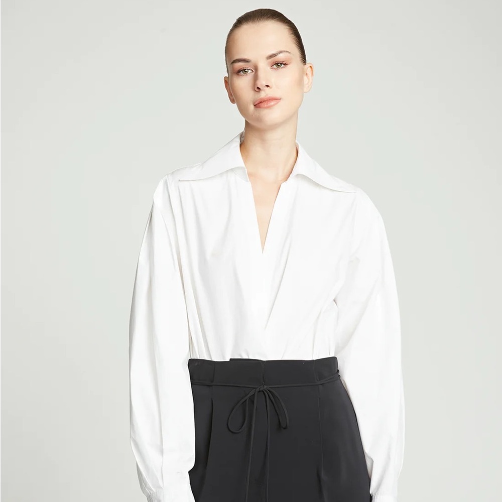 Halston COREY COTTON SHIRTING BODYSUIT size 2